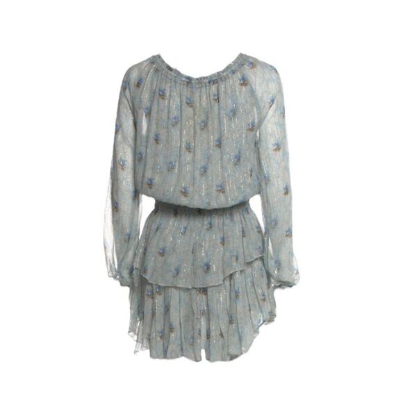 LOVESHACKFANCY WOMEN'S POPOVER DRESS Light Blue Metallic sz XS - Picture 2 of 5